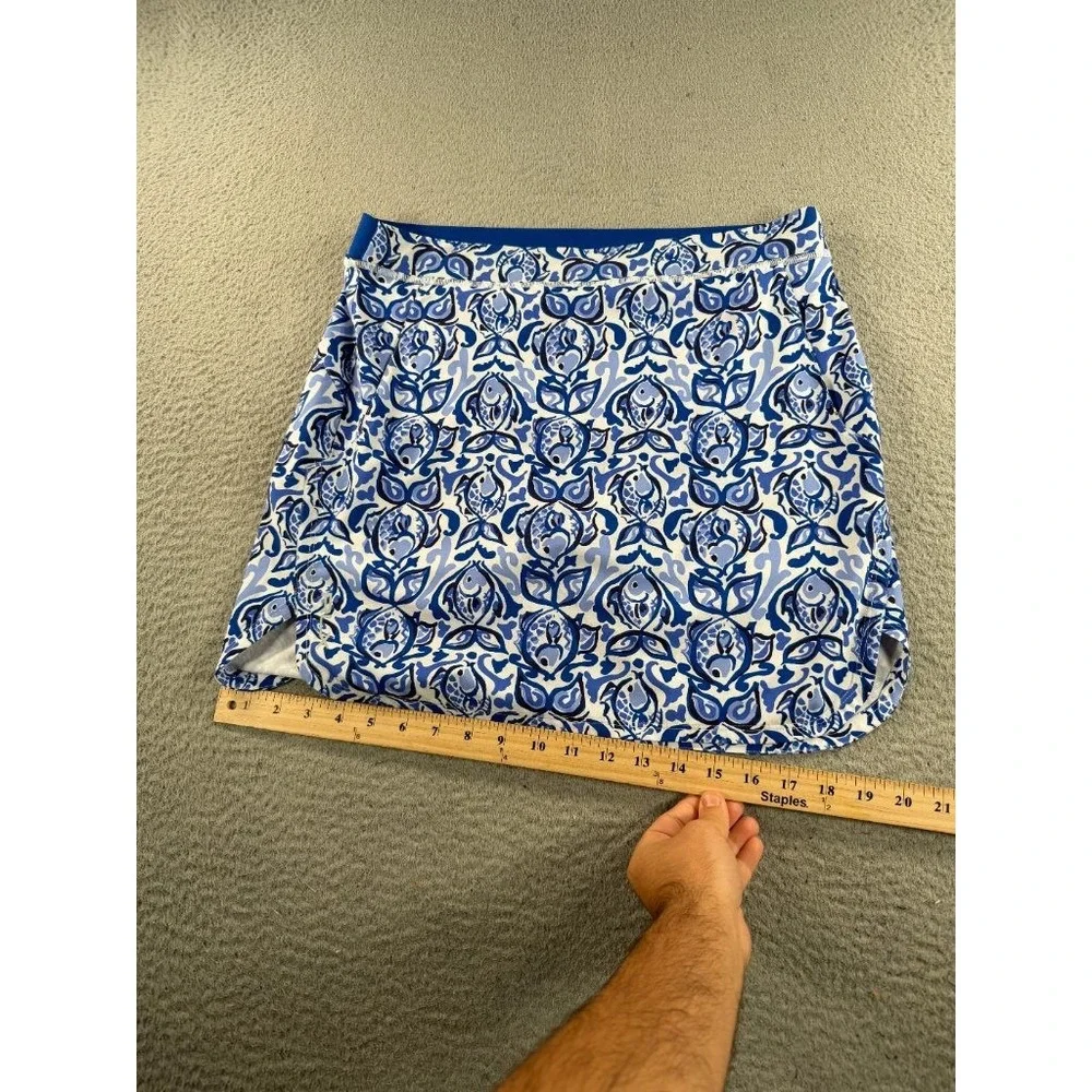 RLX Ralph Lauren Golf Skort Womens Medium Blue Fish Print Skirt Athletic Tennis